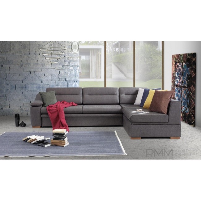 Καναπές-κρεβάτι γωνιακός "DIDIM" από ύφασμα σε γκρι χρώμα 300x205x80