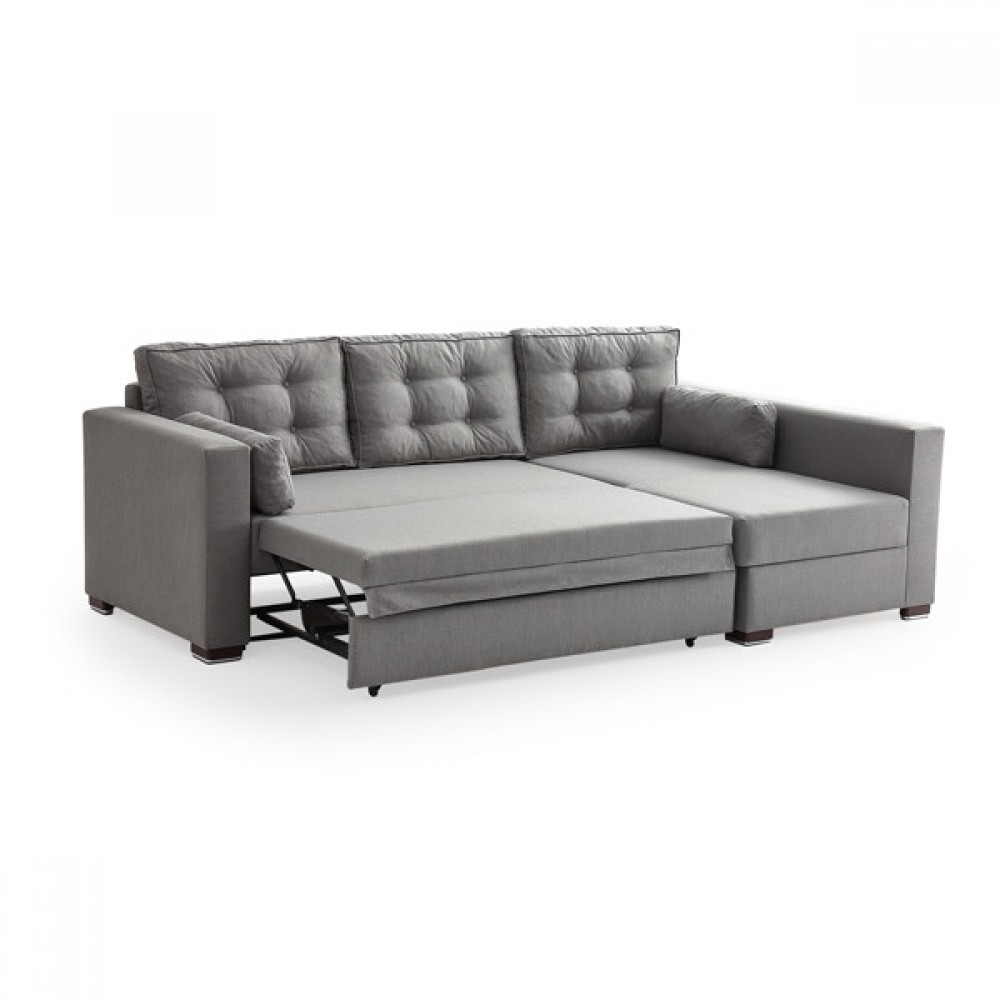 Καναπές-κρεβάτι γωνιακός "BEST" από ύφασμα σε γκρι χρώμα 245x153x74