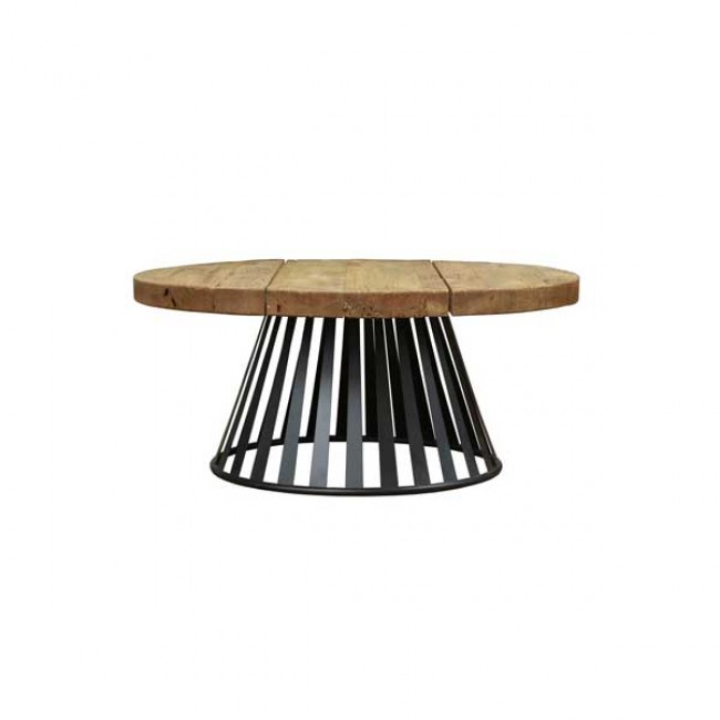 Τραπέζι σαλονιού "MINIMAL" από μέταλλο/ξύλο σε μαύρο/φυσικό χρώμα Φ90x40