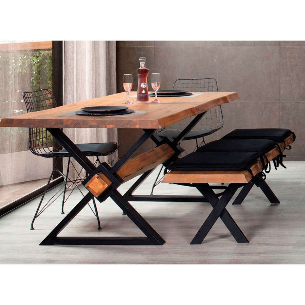 Τραπέζι "WOOD IN" από μασίφ ξύλο/μέταλλο σε φυσικό/μαύρο χρώμα 180x90