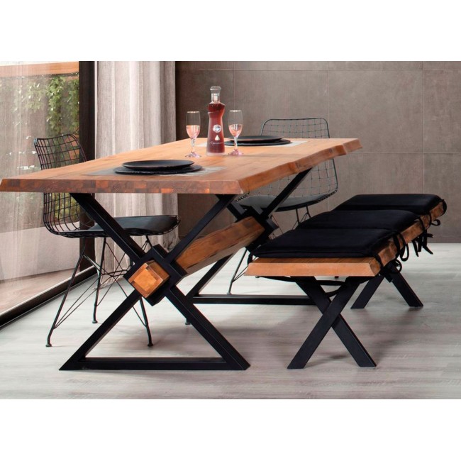 Τραπέζι "WOOD IN" από μασίφ ξύλο/μέταλλο σε φυσικό/μαύρο χρώμα 180x90