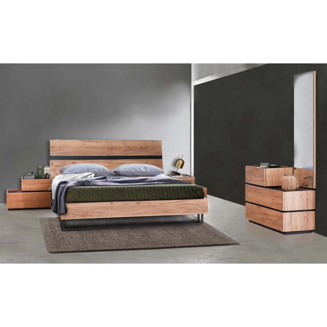 Σετ κρεβατοκάμαρα "LOVELY" από ξύλο σε φυσικό χρώμα 160x200