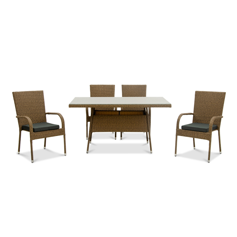 Σετ τραπεζαρίας “VANELLA” 5τμχ από wicker σε καφέ χρώμα 150x90x77