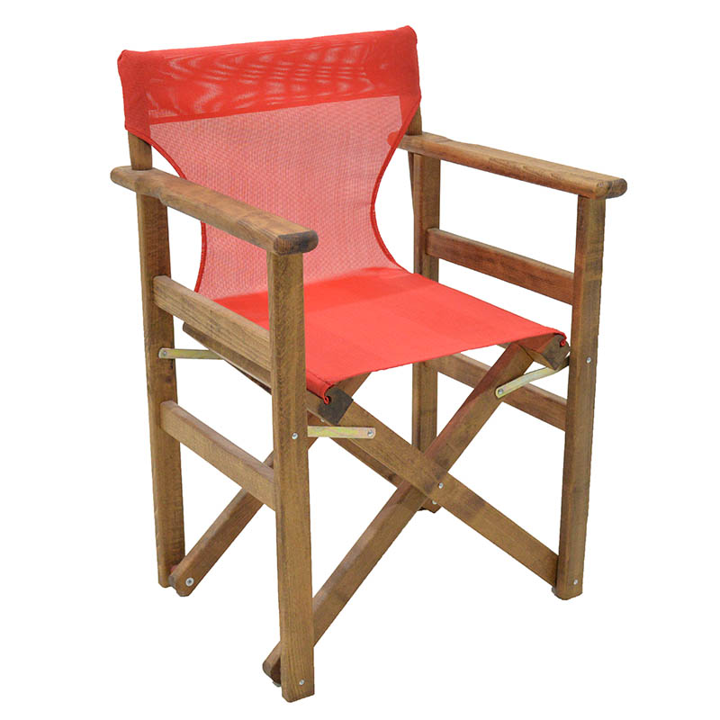Πολυθρόνα σκηνοθέτη “SUNSET” από ξύλο/ύφασμα σε χρώμα καρυδί/κόκκινο 60x51x86