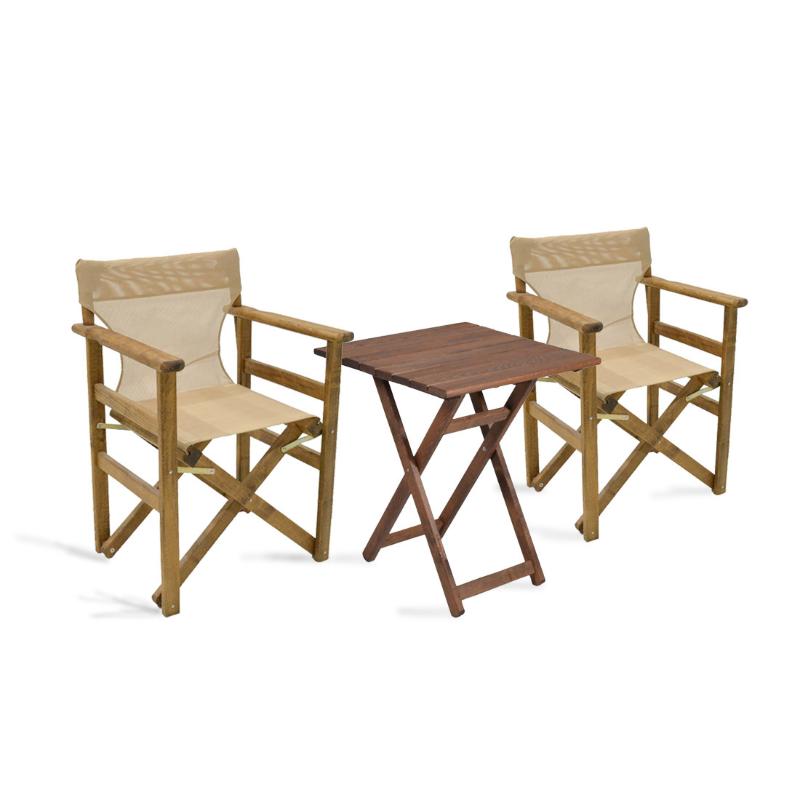 Σετ κήπου “SUNSET” 3 τμχ από ξύλο/textilene σε χρώμα καρυδί/cappuccino 70x70x76