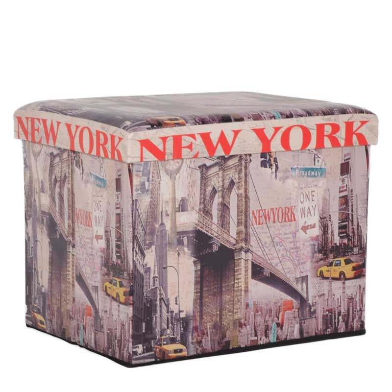 Σκαμπώ πτυσσόμενο “NEW YORK” από τεχνόδερμα με σχέδιο 52x41x42