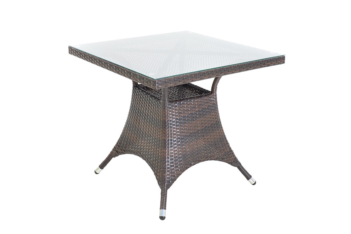 Τραπέζι αλουμινίου «TORINO» με πλέξη wicker σε χρώμα cappuccino 80x80x74