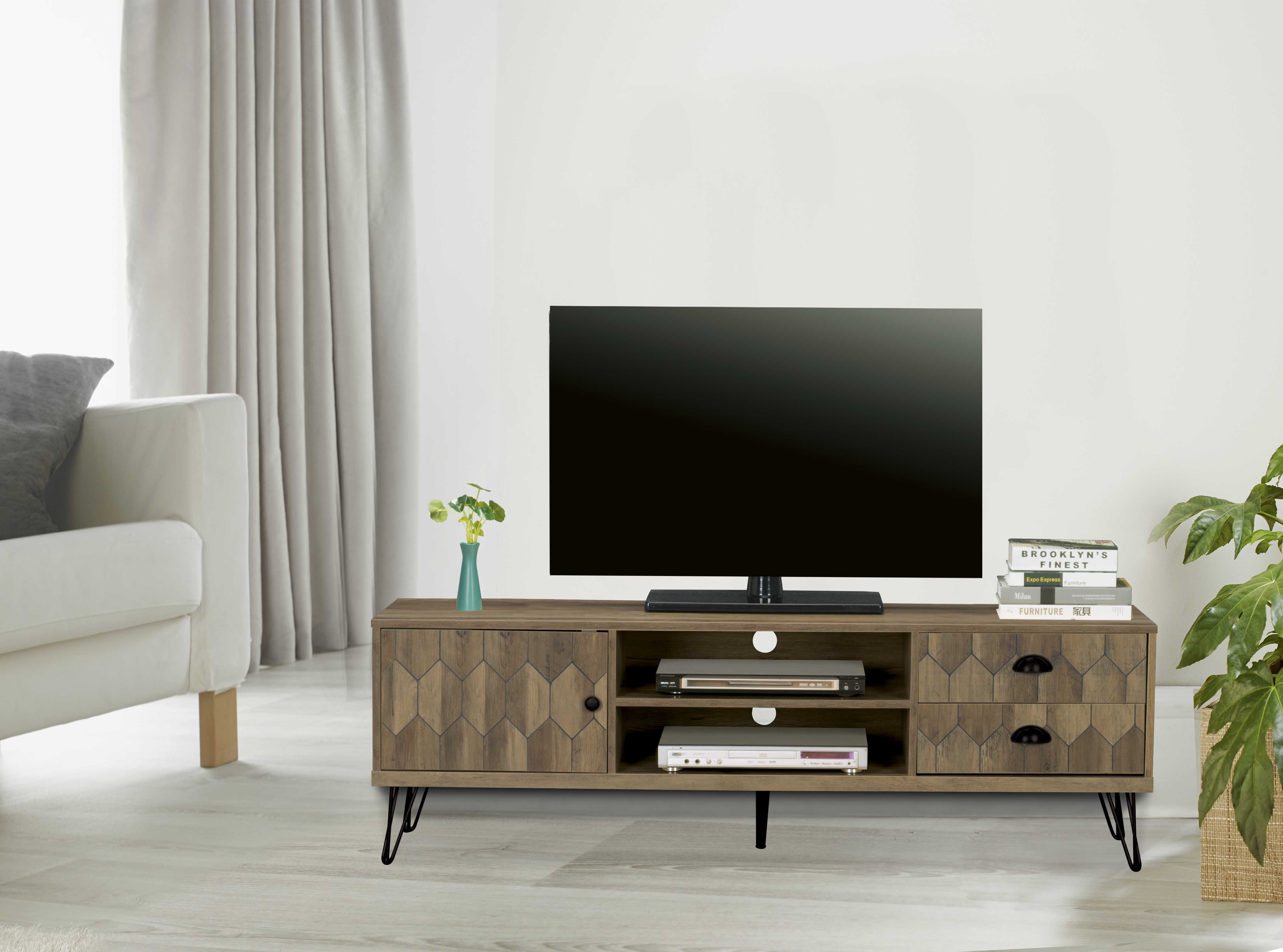 Έπιπλο τηλεόρασης «FIDEL» σε χρώμα καφέ/μαύρο 160x39x51,5