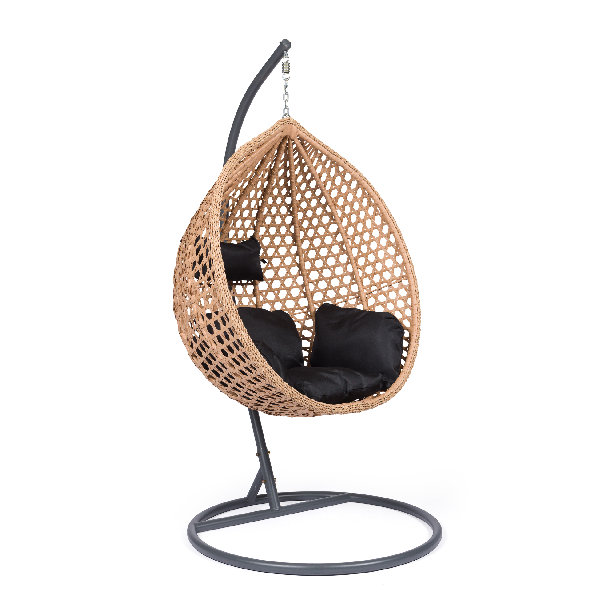 Κρεμαστή κούνια – φωλιά “ARIA” με wicker σε χρώμα φυσικό & μπεζ μαξιλάρια 105x80x195