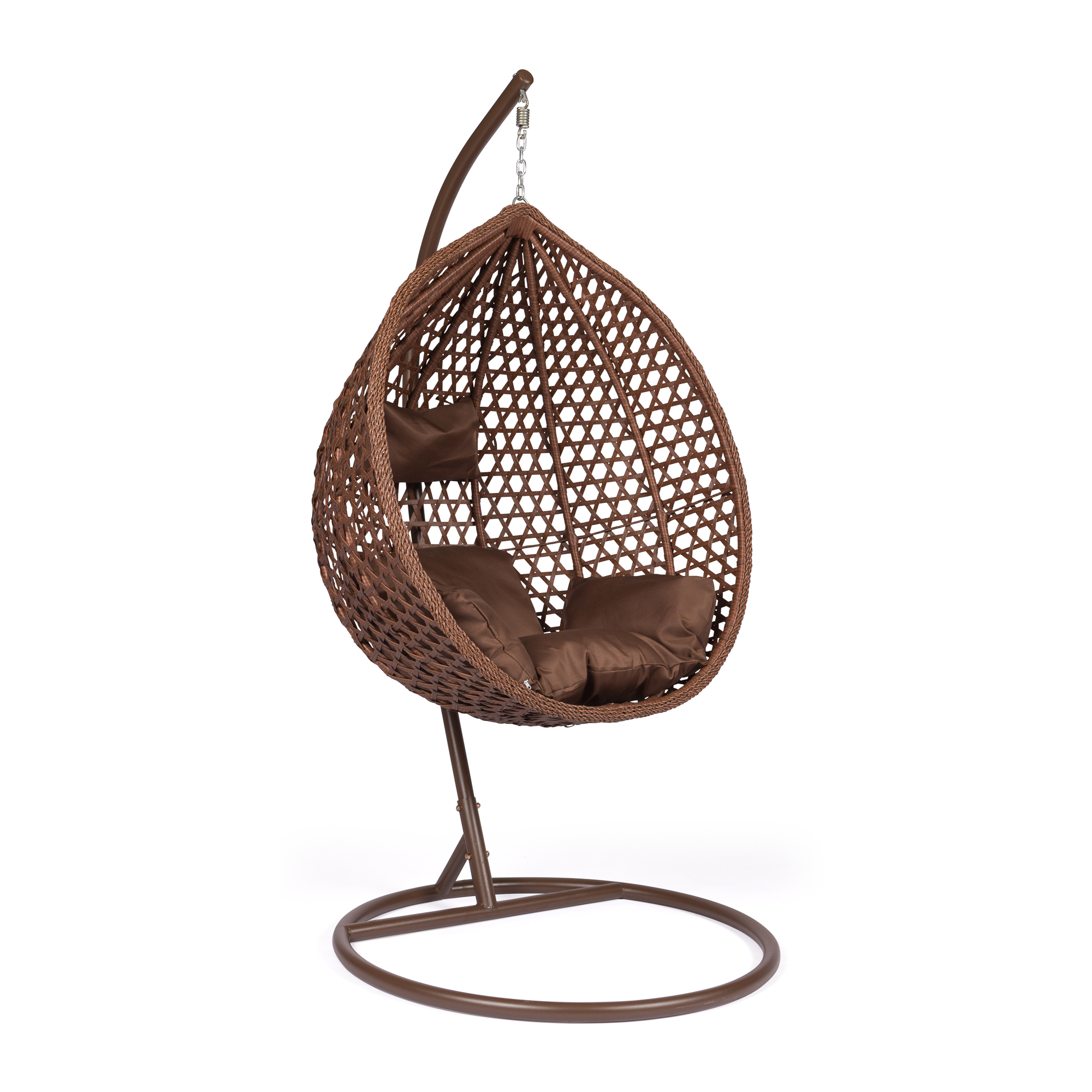 Κρεμαστή κούνια – φωλιά “ARIA” με wicker σε χρώμα cappuccino & καφέ μαξιλάρια 105x80x195