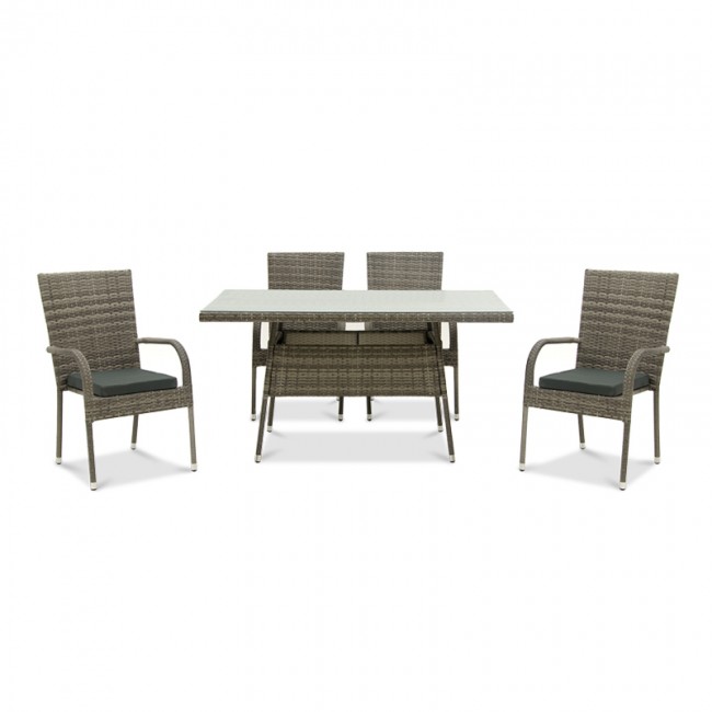 Σετ τραπεζαρίας “VANELLA” 5τμχ από wicker σε γκρι χρώμα 150x90x77