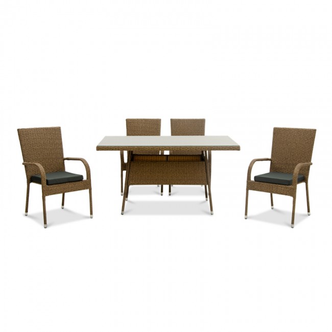Σετ τραπεζαρίας “VANELLA” 5τμχ από wicker σε καφέ χρώμα 150x90x77