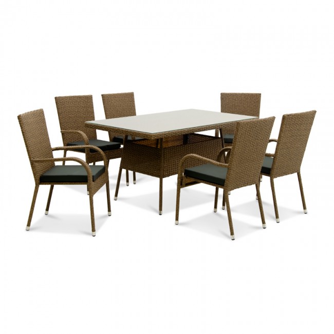 Σετ τραπεζαρίας “VANNA” 7τμχ από wicker σε καφέ χρώμα 150x90x77