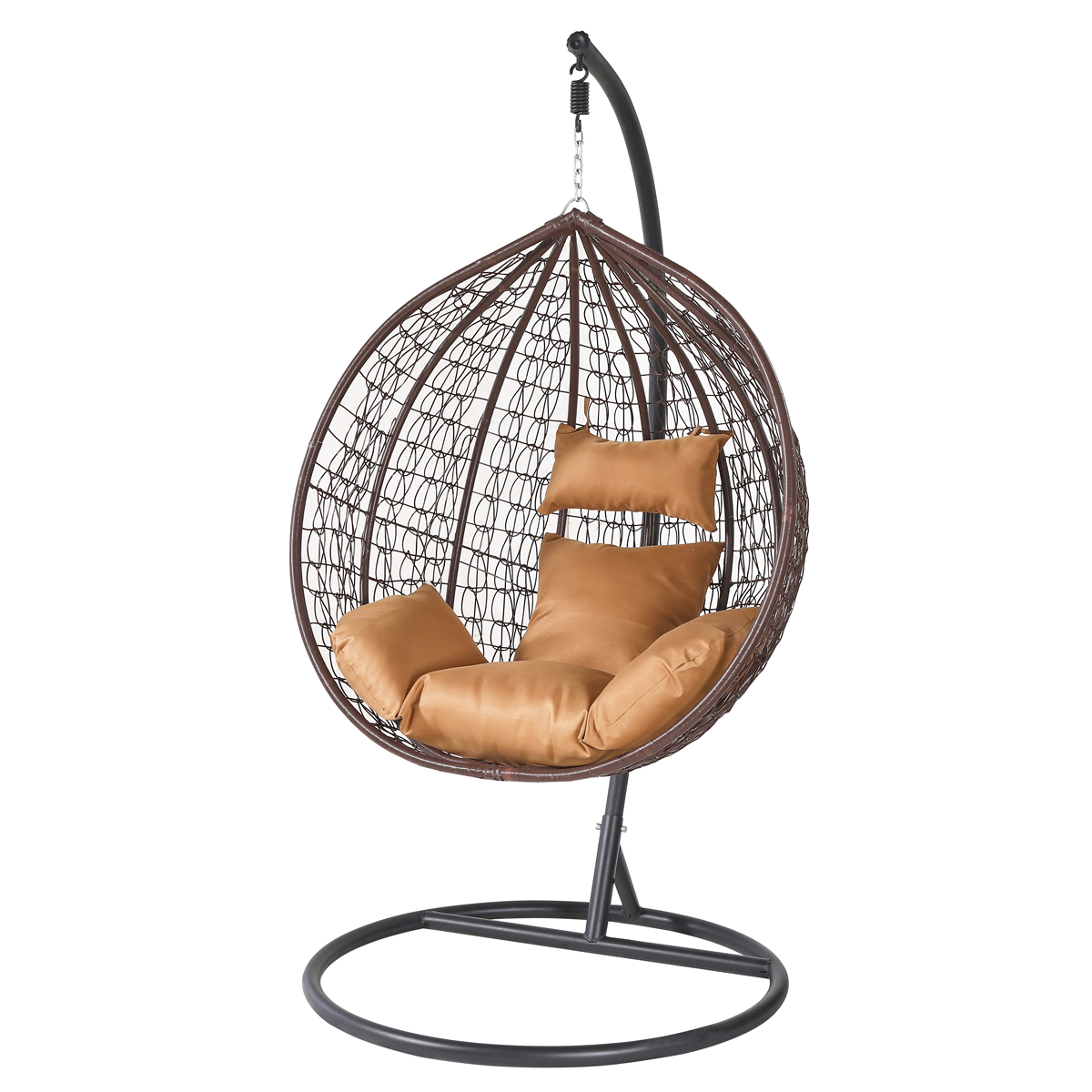 Κρεμαστή κούνια – φωλιά “PREST” με wicker σε χρώμα cappuccino & καφέ μαξιλάρια 108x75x195