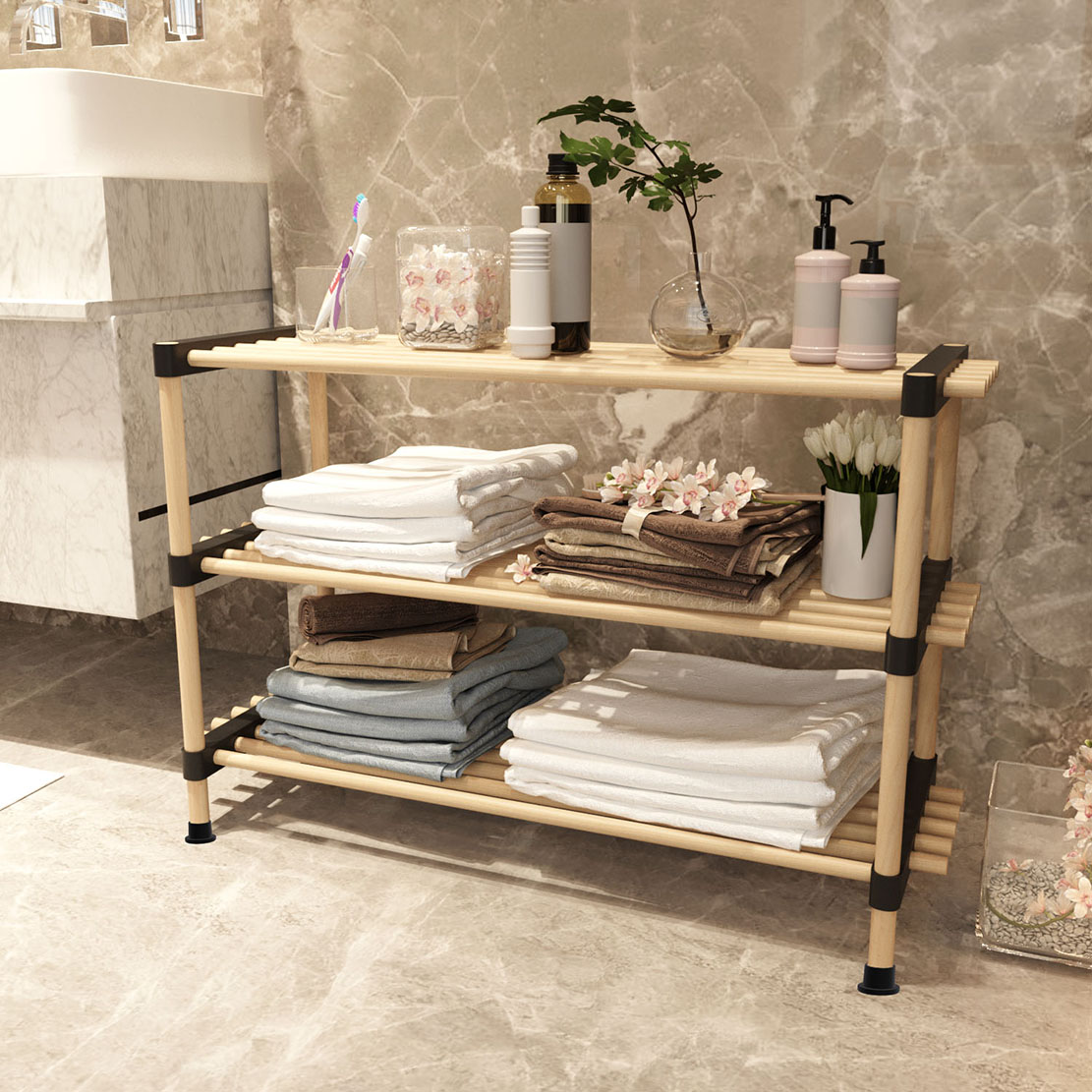 Ραφιέρα-παπουτσοθήκη “MADERA” με τρία ράφια από μασίφ ξύλο σε φυσικό χρώμα 76x28x50
