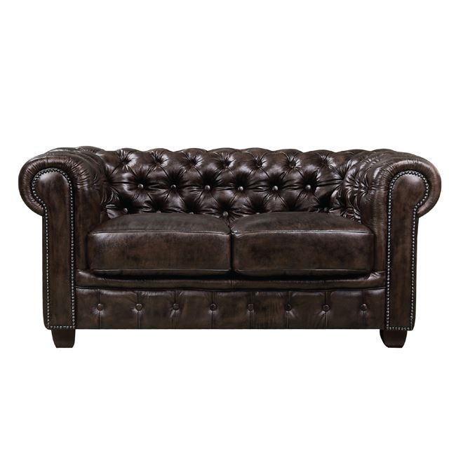 Καναπές “CHESTERFIELD” διθέσιος δερμάτινος σε χρώμα καφέ 160x92x72