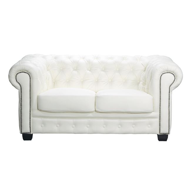 Καναπές “CHESTERFIELD” διθέσιος δερμάτινος σε χρώμα λευκό 160x92x72