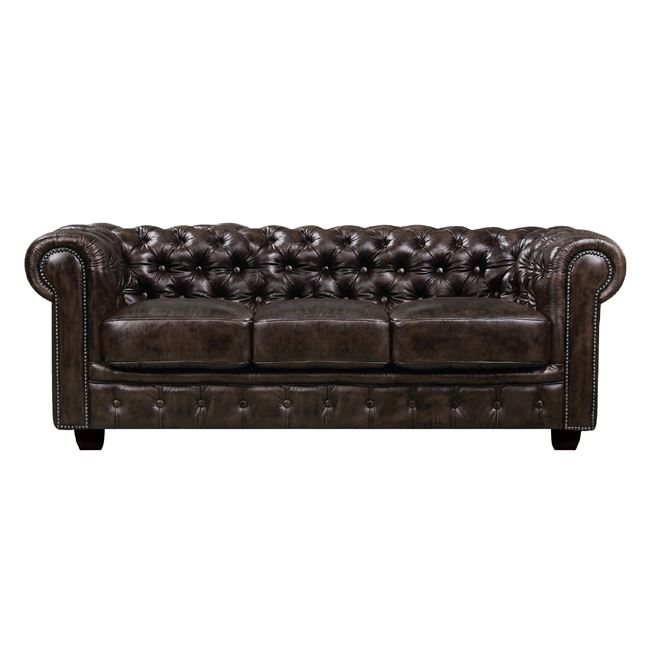 Καναπές “CHESTERFIELD” τριθέσιος δερμάτινος σε χρώμα καφέ 201x92x72