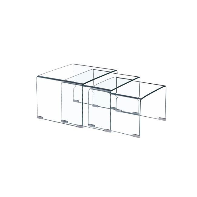 Τραπεζάκια βοηθητικά “GLASSER” σετ 3τμχ γυάλινα 55x45x36
