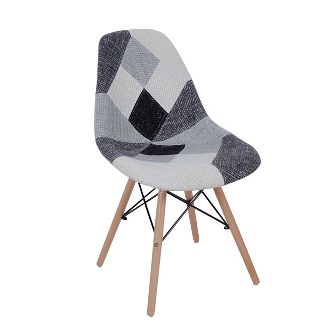 Καρέκλα "ART WOOD" ξύλινο με ύφασμα patchwork χρώματος λευκό-μαύρο 47x54x82