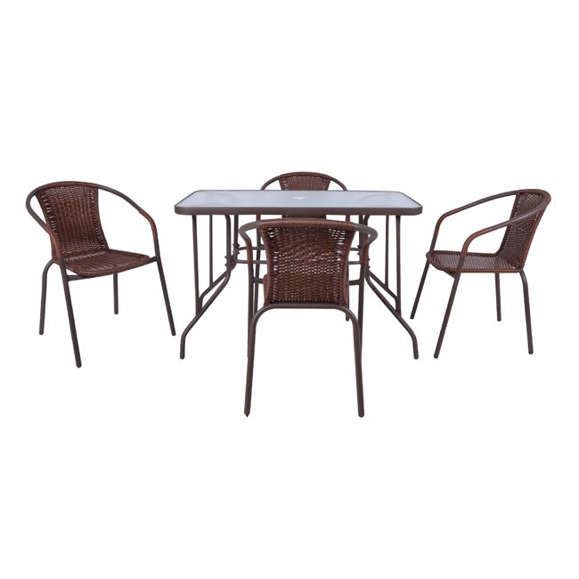 Σετ κήπου “BALENO” μεταλλικό-wicker σε καφέ χρώμα 110x60x71