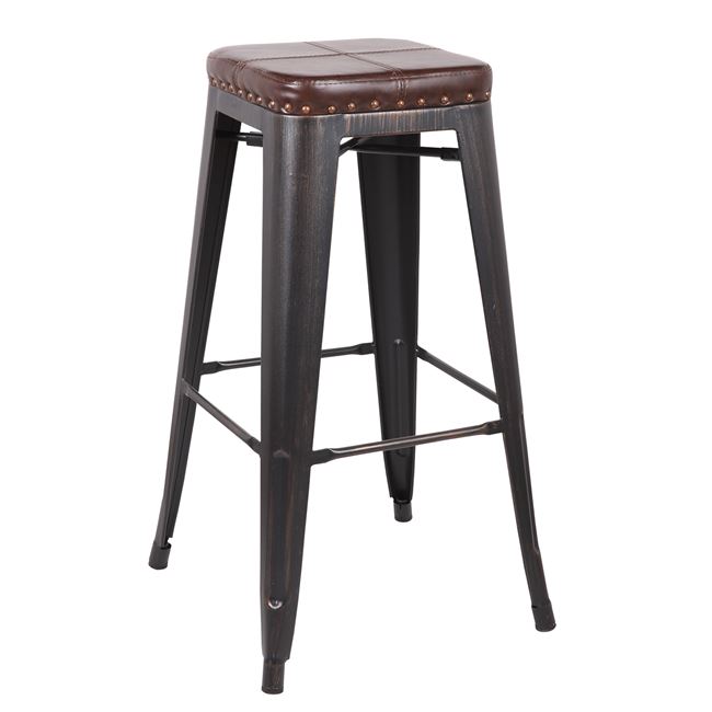 Σκαμπώ μπαρ “RELIX” μεταλλικό-pu σε antique black-καφέ χρώμα 43x43x76 Ε5190P,10