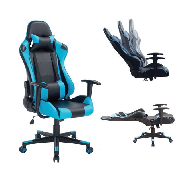 Πολυθρόνα διευθυντή “GAMING” από τεχνόδερμα σε μαύρο/μπλε χρώμα 67×63/134×125/135