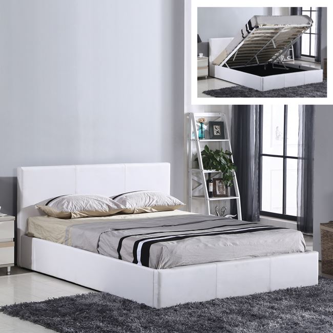 Κρεβάτι “WILTON” διπλό από τεχνόδερμα σε λευκό χρώμα 170x214x90