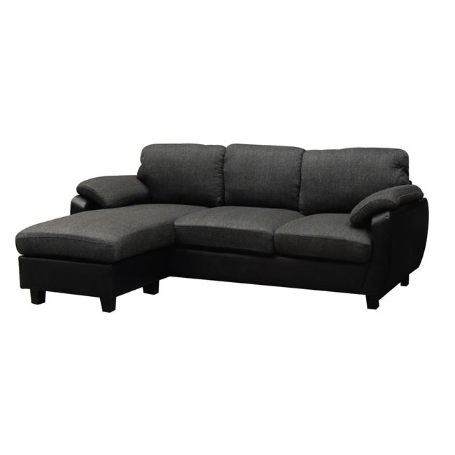 Καναπές "JOLLY" γωνία-αναστρέψιμος από ύφασμα σε ανθρακί και pvc σε μαύρο χρώμα 220x146x86