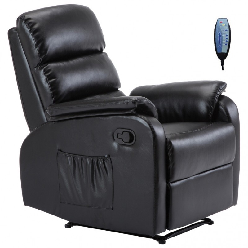 Πολυθρόνα “COMFORT” massage relax από τεχνόδερμα σε χρώμα μαύρο 79x97x101