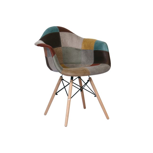 Πολυθρόνα “ALEA Wood” ξύλινη-pp σε patchwork καφέ χρώμα 63x60x81