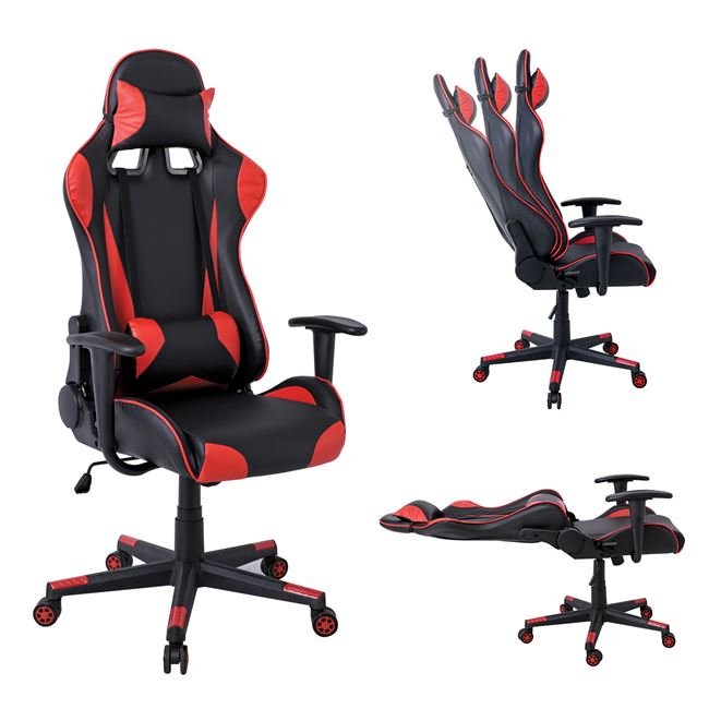 Πολυθρόνα διευθυντή “GAMING” από τεχνόδερμα σε μαύρο/κόκκινο χρώμα 67×63/134×125/135