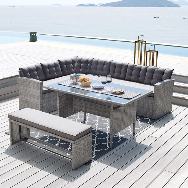 Σετ κήπου “CENTER” wicker σε χρώμα γκρι 236/177x67x74