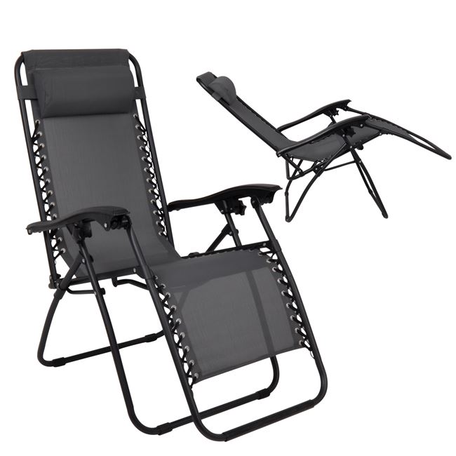 Πολυθρόνα “SUPER RELAX” μεταλλική-textilene σε γκρι χρώμα 165x65x112