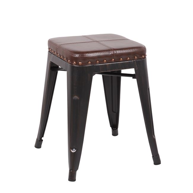 Σκαμπώ “RELIX” μεταλλικό-pu σε antique black-καφέ χρώμα 39x39x45