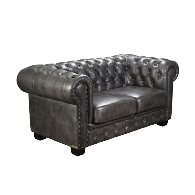 Καναπές “CHESTERFIELD” διθέσιος δερμάτινος σε χρώμα αντικέ γκρι 160x92x72