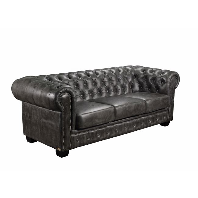 Καναπές “CHESTERFIELD” τριθέσιος δερμάτινος σε χρώμα αντικέ γκρι 201x92x72