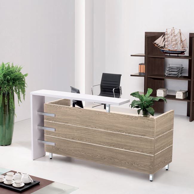 Γραφείο reception “PROJECT” σε χρώμα σονόμα-λευκό 180x75x110