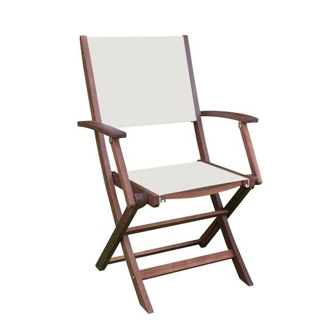 Πολυθρόνα “CRICKET” ξύλινη-textilene σε χρώμα καρυδί-λευκό 55x59x92