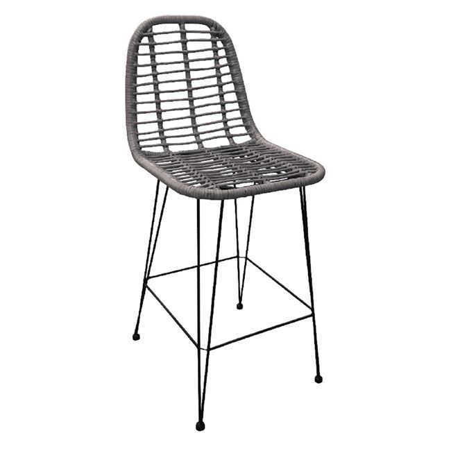 Σκαμπό μπαρ κήπου “SALSA” wicker σε χρώμα γκρι 45x55x113