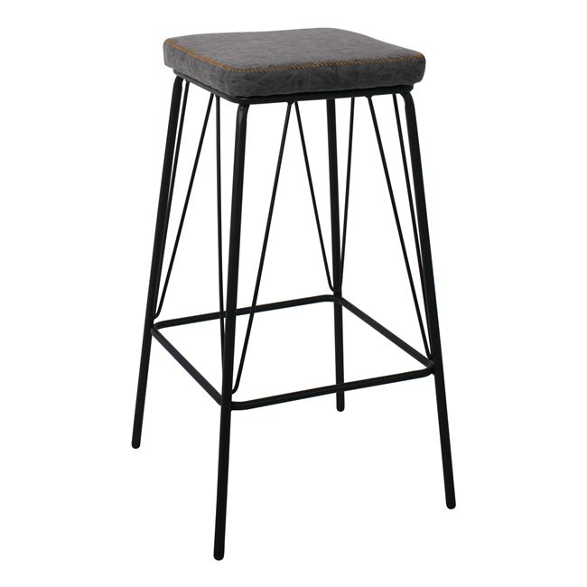 Σκαμπώ bar “PANTON” μεταλλικό με PVC, σε χρώμα μαύρο/vintage γκρι,43x43x76cm