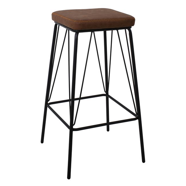 Σκαμπώ bar “PANTON” μεταλλικό με PVC, σε χρώμα μαύρο/vintage brown,43x43x76cm