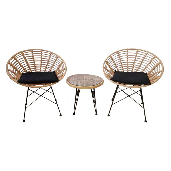 Σετ εξωτερικού χώρου “SALSA” από μέταλλο/wicker σε χρώμα μαύρο/φυσικό Φ45×44