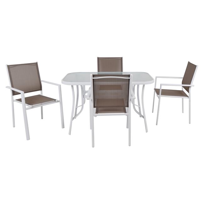 Σετ κήπου “LANSON” μεταλλικό-textilene σε χρώμα λευκό-cappuccino 120x70x71