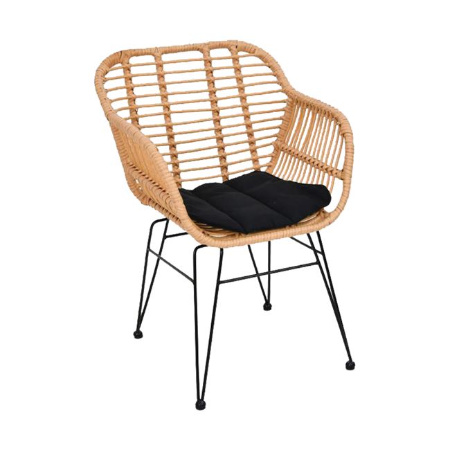 Πολυθρόνα “SALSA” από μέταλλο/wicker σε χρώμα μαύρο/φυσικό 55x56x82