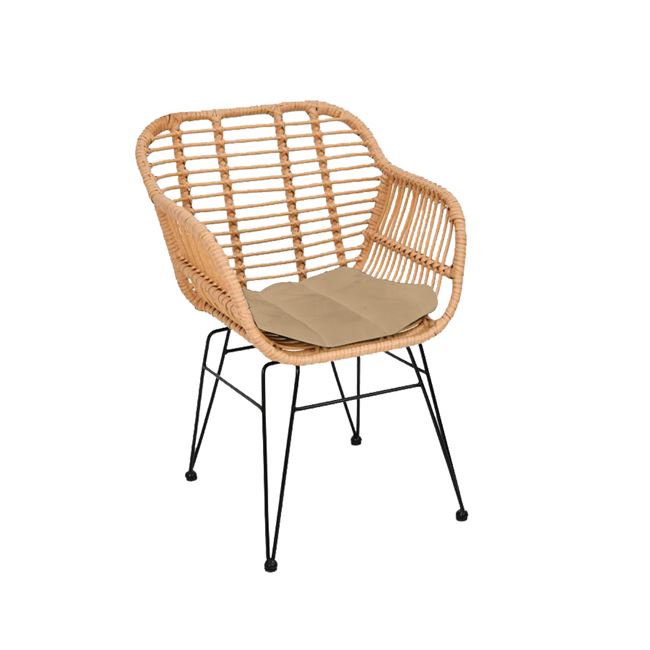 Πολυθρόνα “SALSA” από μέταλλο/wicker σε χρώμα φυσικό/μαύρο 55x56x82