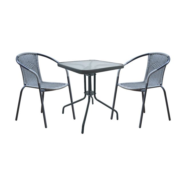 Σετ κήπου “BALENO” μεταλλικό-wicker σε γκρι χρώμα 60x60x70/53x58x77
