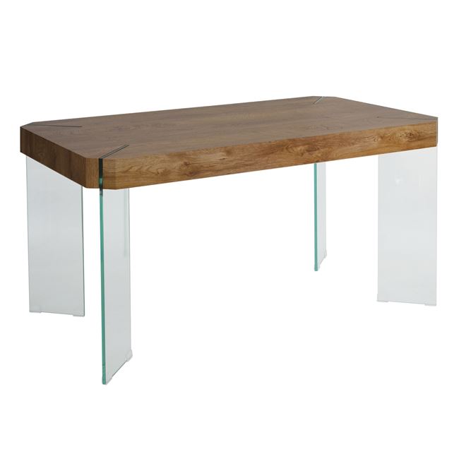 Τραπέζι “YARD” από mdf/γυαλί σε χρώμα καρυδί 140x80x75