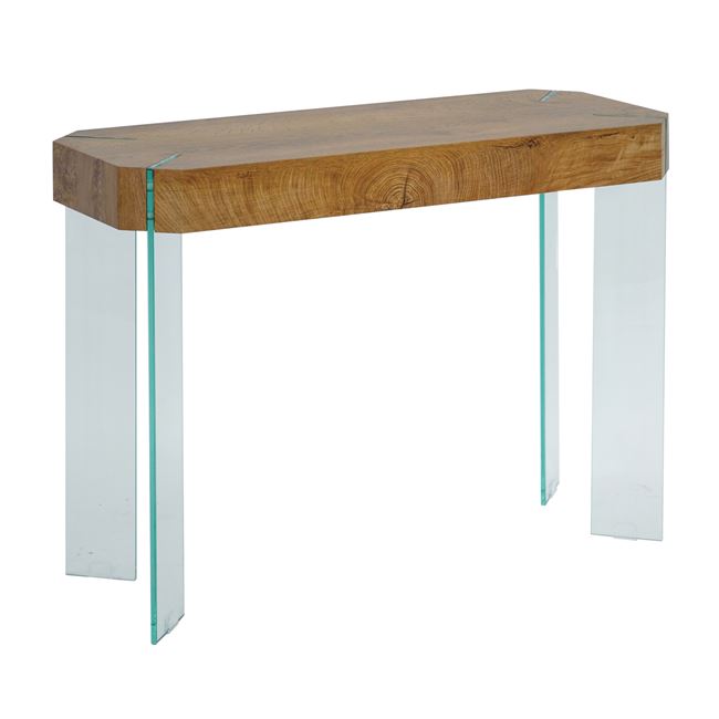 Κονσόλα “YARD” από γυαλί/mdf σε χρώμα καρυδί 100x40x75