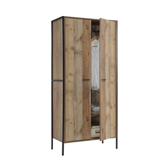 Ντουλάπα “PALLET-W” από μέταλλο σε χρώμα μαύρο/καρυδί 84x52x180